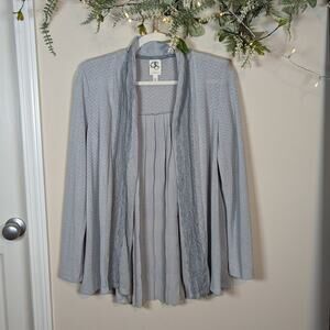 Anthropologie One September Gray Pointelle Lace Cardigan Sweater